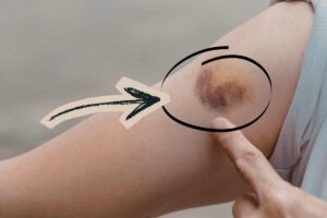 lividi sulla pelle cerchiati e indicati da una freccia