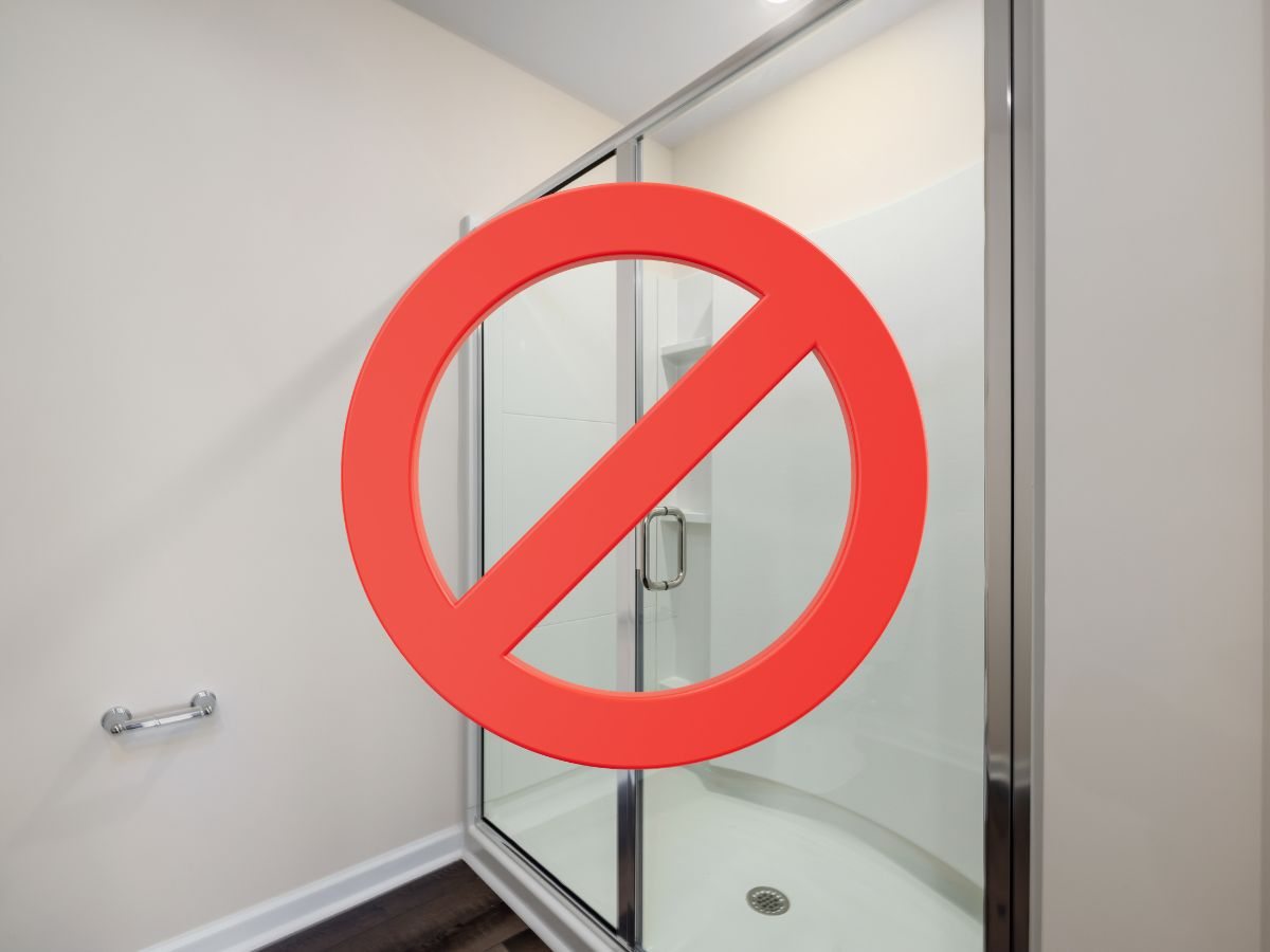 box doccia e simbolo di divieto